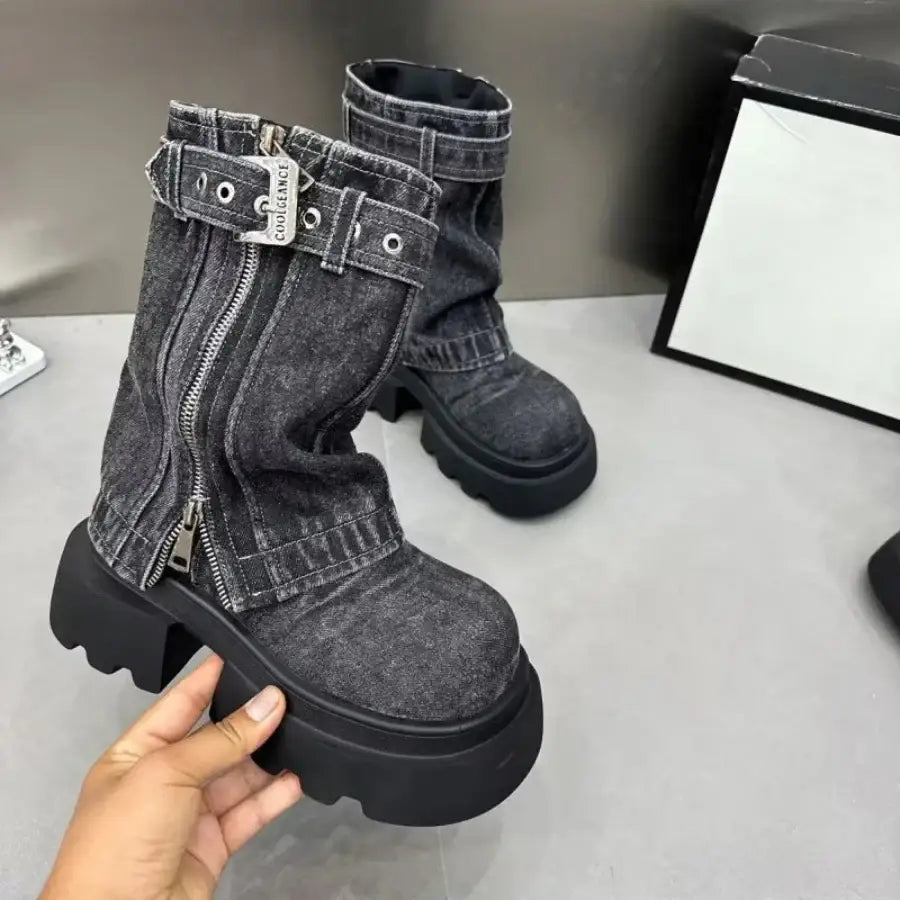 Denim Ankle Boots - Black / 5.5