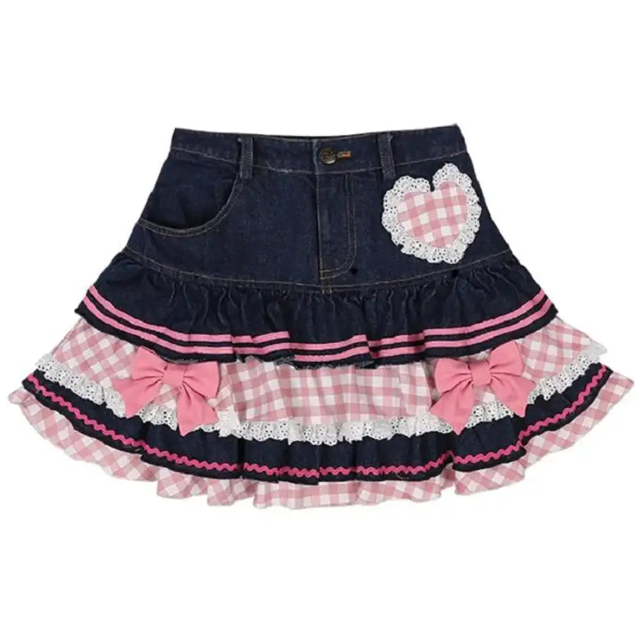 Denim Bow Skirt - Dark / S