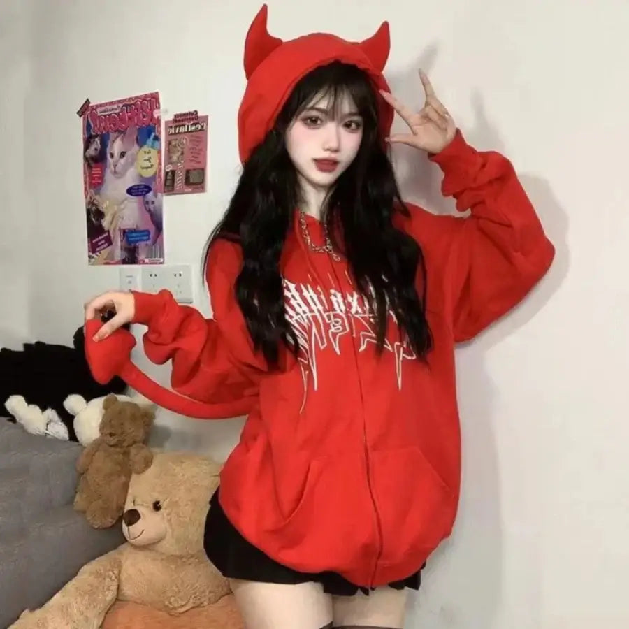 Devil Hoodie With Horns