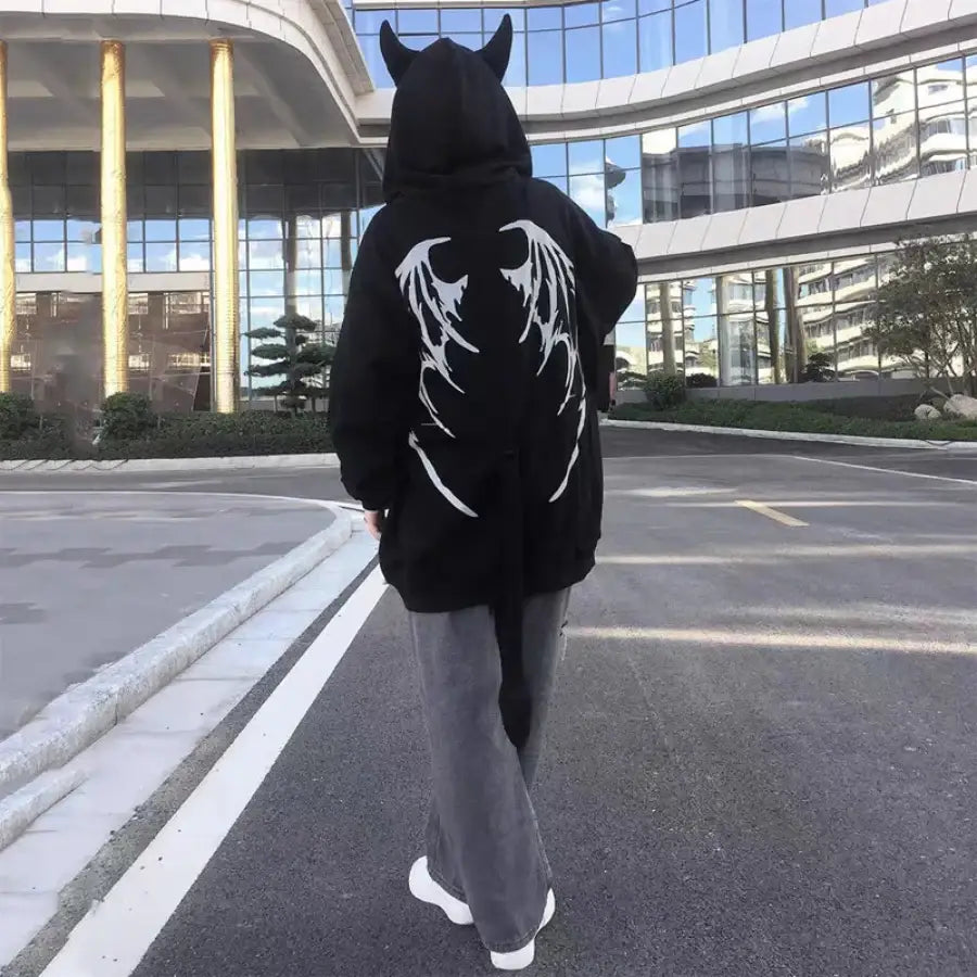 Devil Hoodie With Horns - Black / M