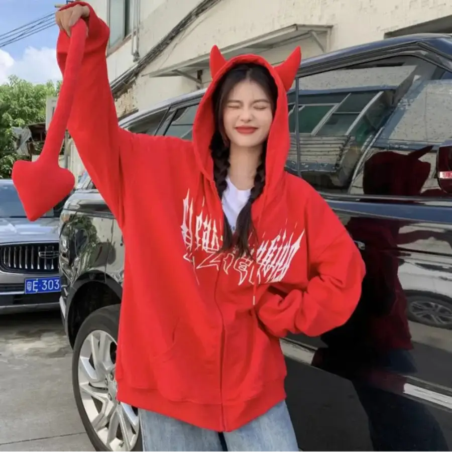 Devil Hoodie With Horns - Red / M
