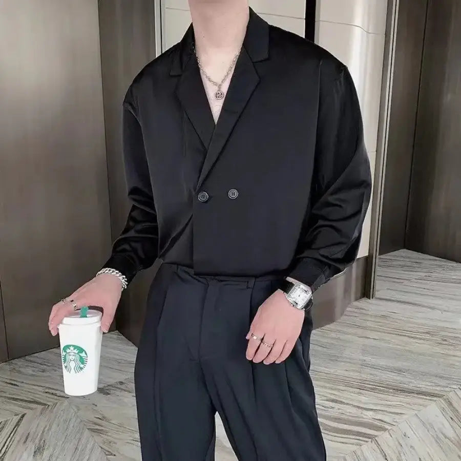 Double Button Shirt - Black / M