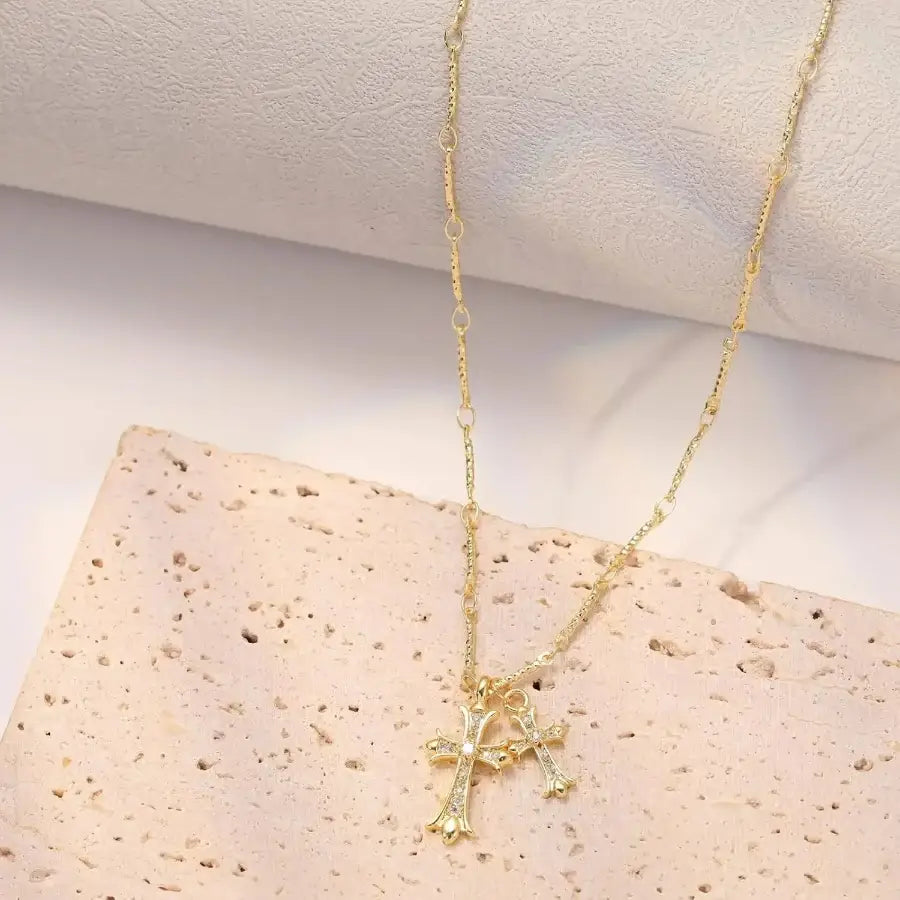 Double Cross Necklace - Gold / 42cm