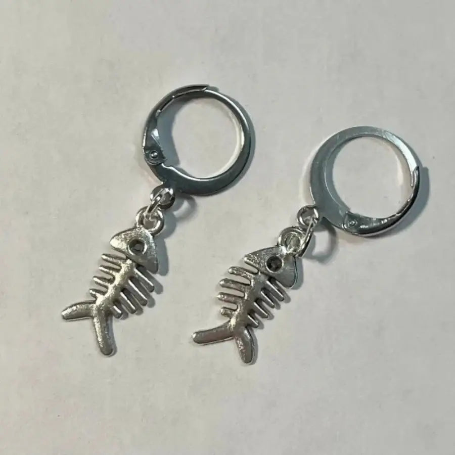 Fish Bone Earrings - Silver