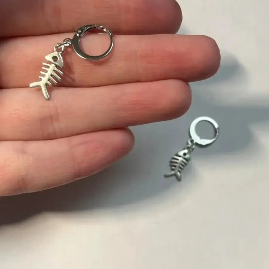 Fish Bone Earrings - Silver