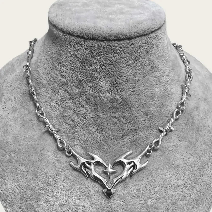 Flame Heart Necklace - Silver
