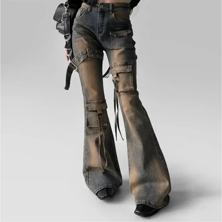 Flare Cargo Pants - Blue / S