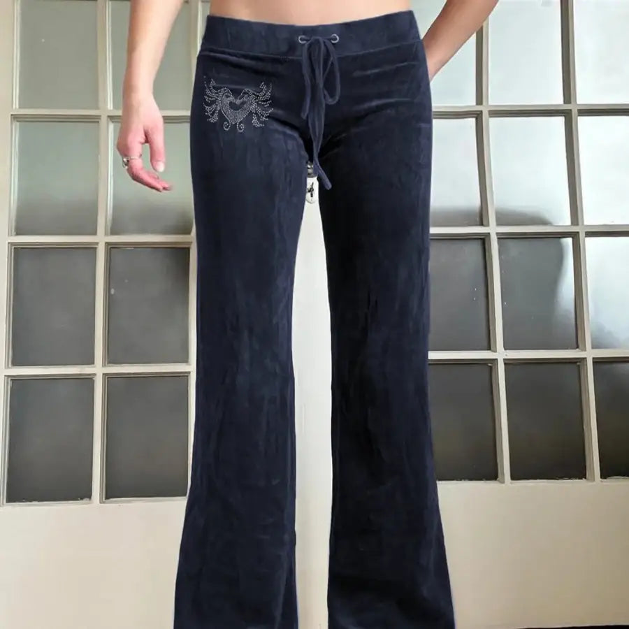 Flared Pants Velvet - Blue / S