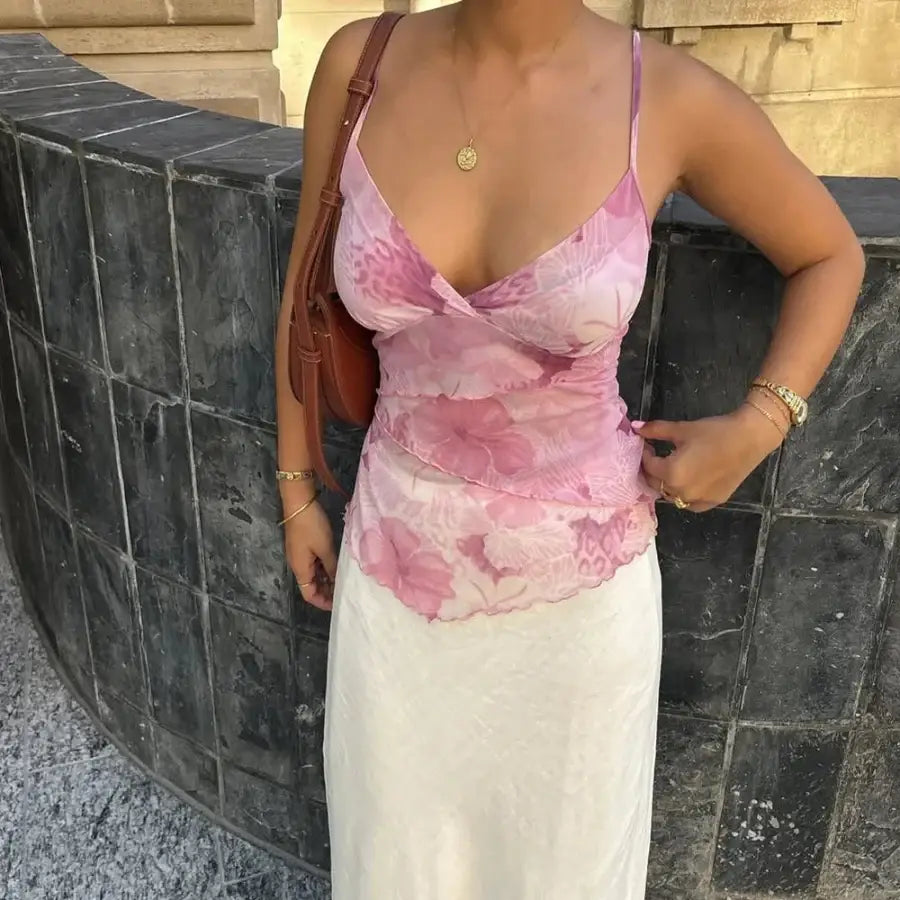 Flower Mesh Top - Pink / S