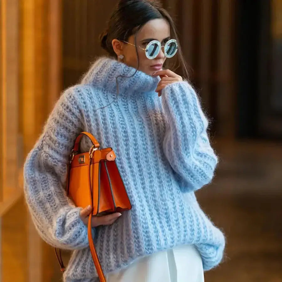 Fluffy Turtleneck Sweater - Blue / S