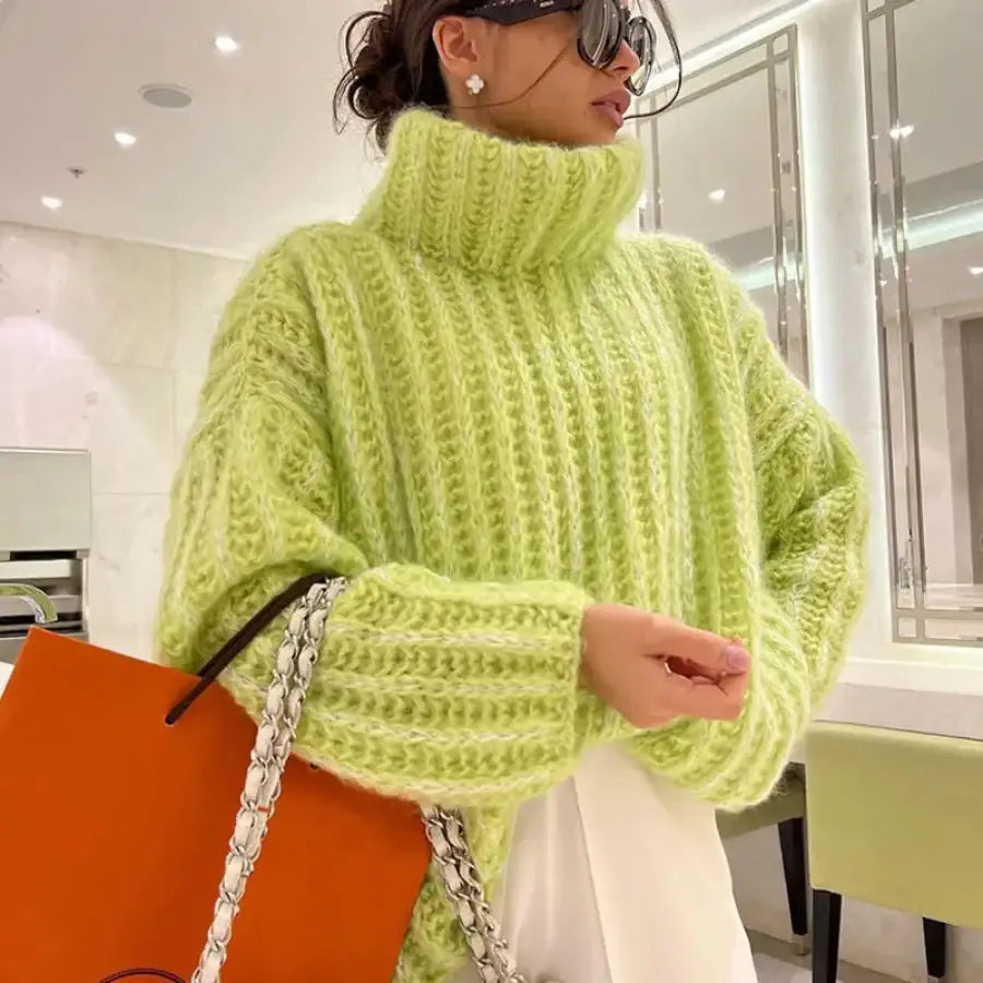 Fluffy Turtleneck Sweater - Green / S