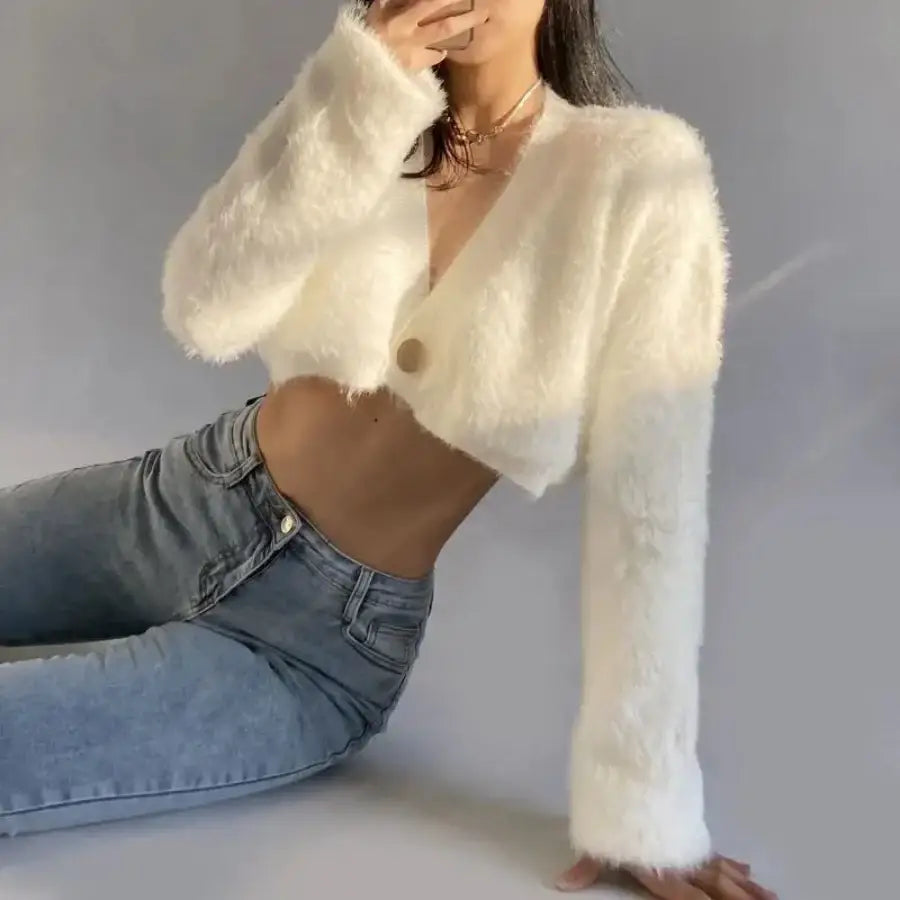 Fuzzy Cropped Cardigan