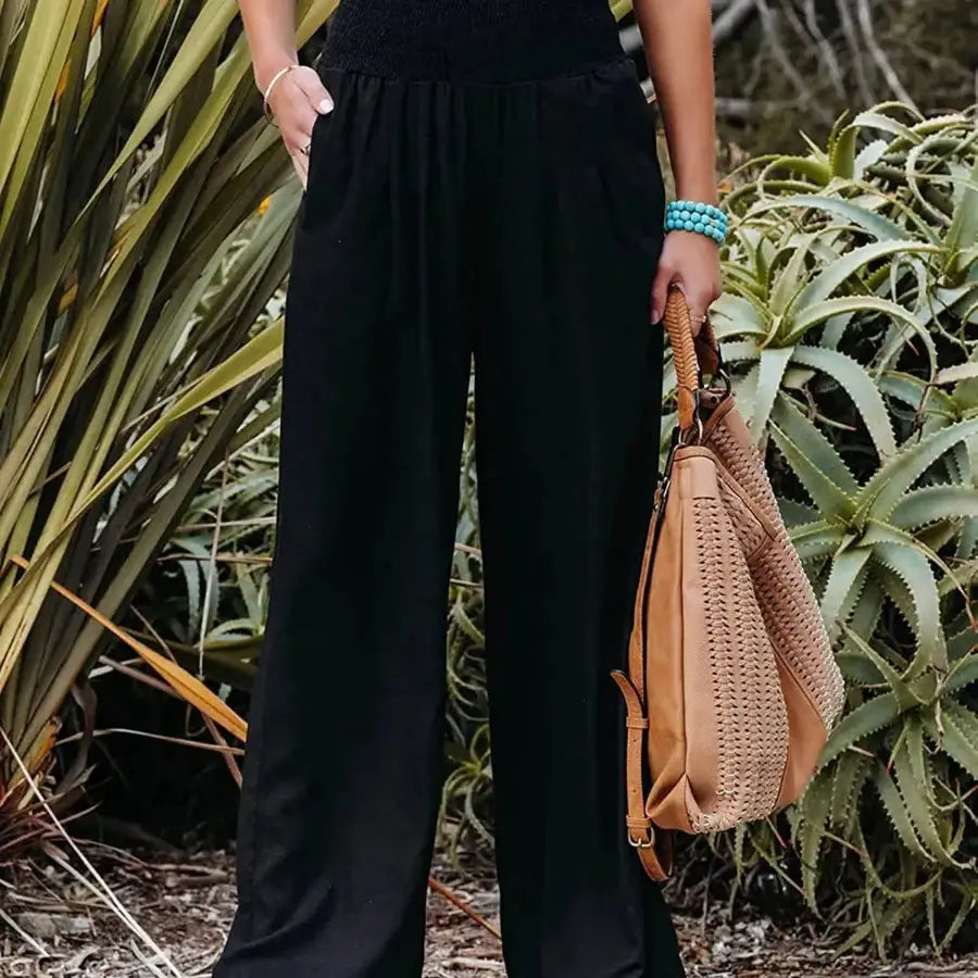 High Waist Linen Pants - Black / S