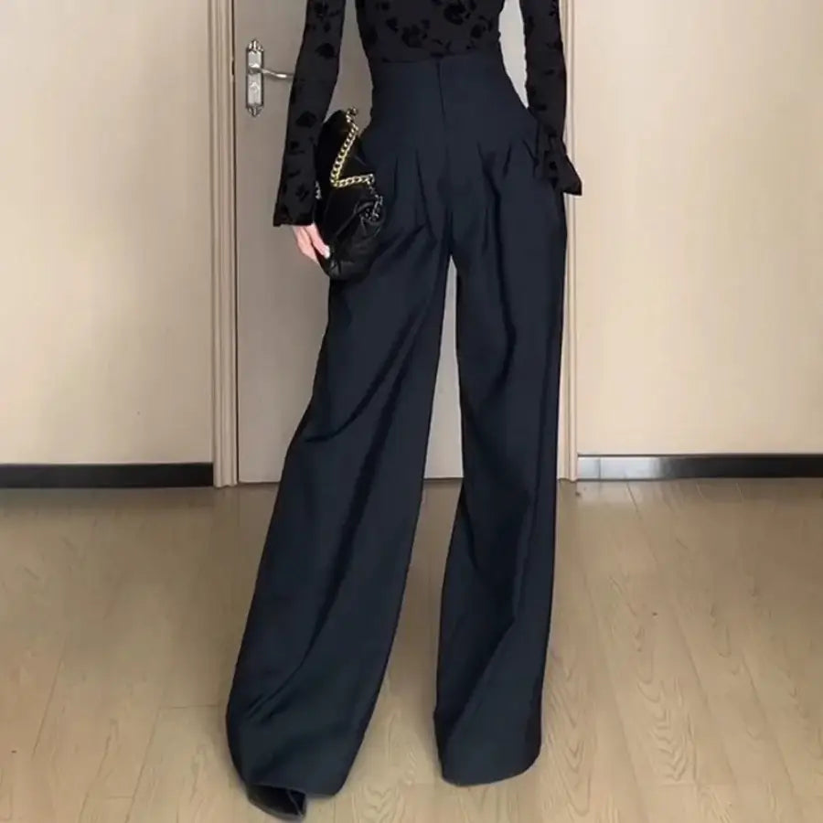 High Waisted Loose Pants - Black / S