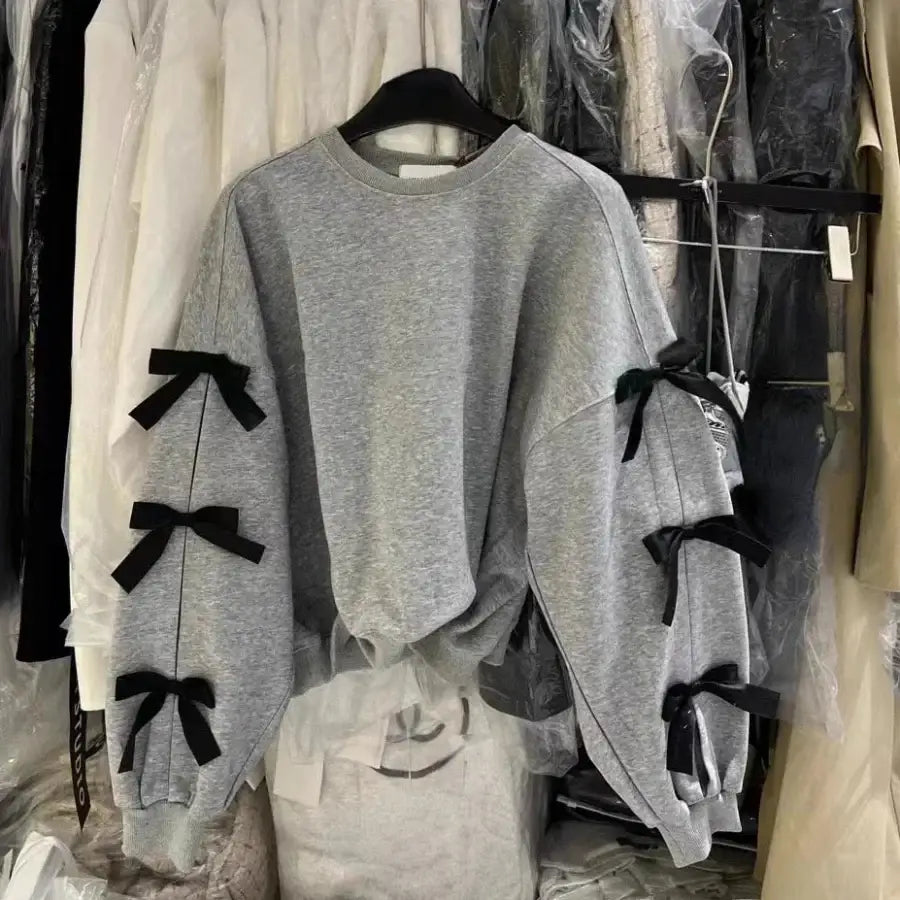 Hoodie With Bows On Sleeves - Grey / S