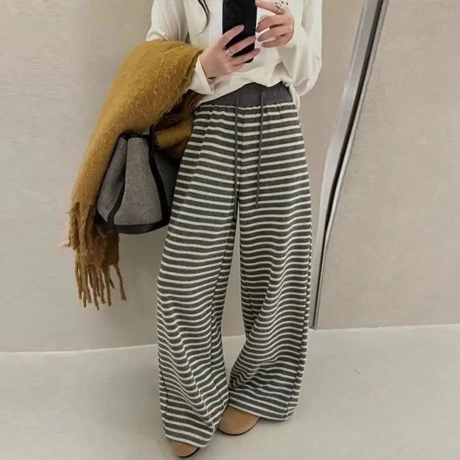 Horizontal Striped Pants - Grey / S