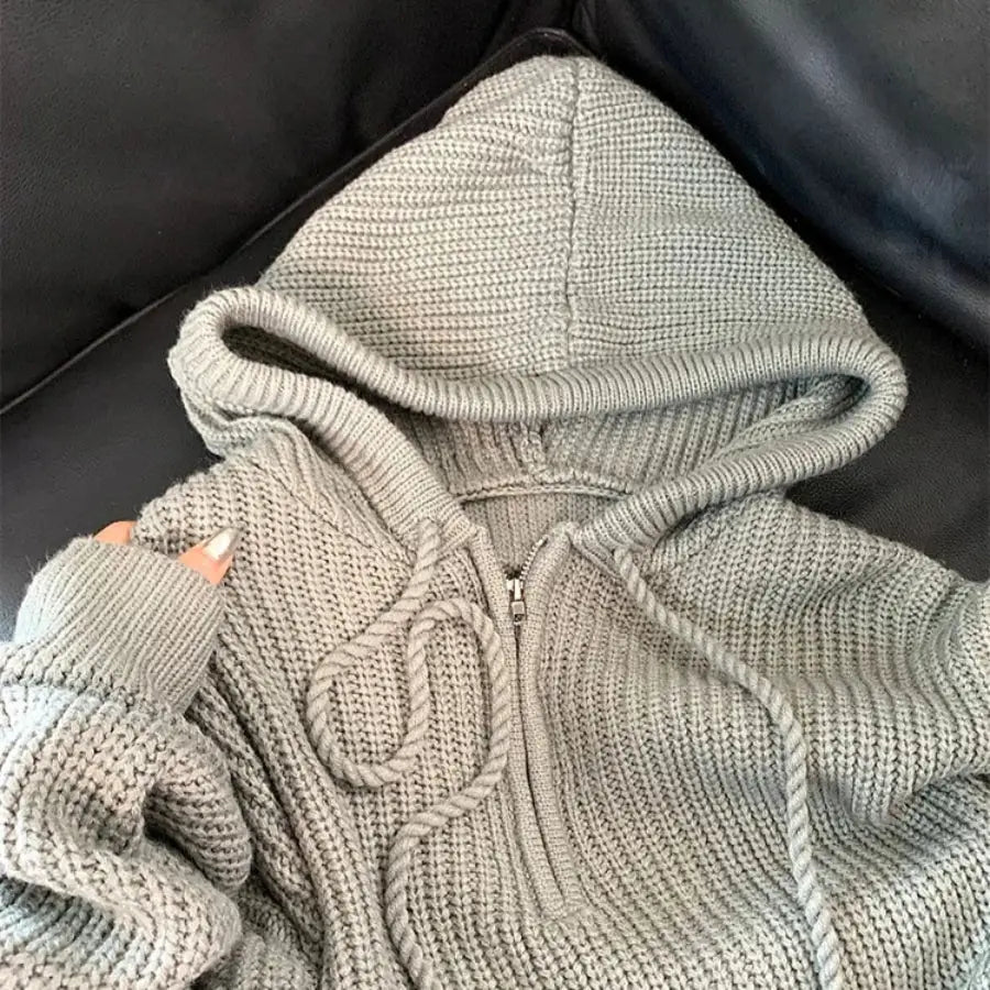 Knit Oversized Hoodie - Grey / S