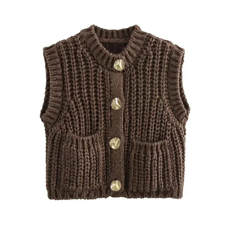 Knitted Sleeveless Cardigan - S