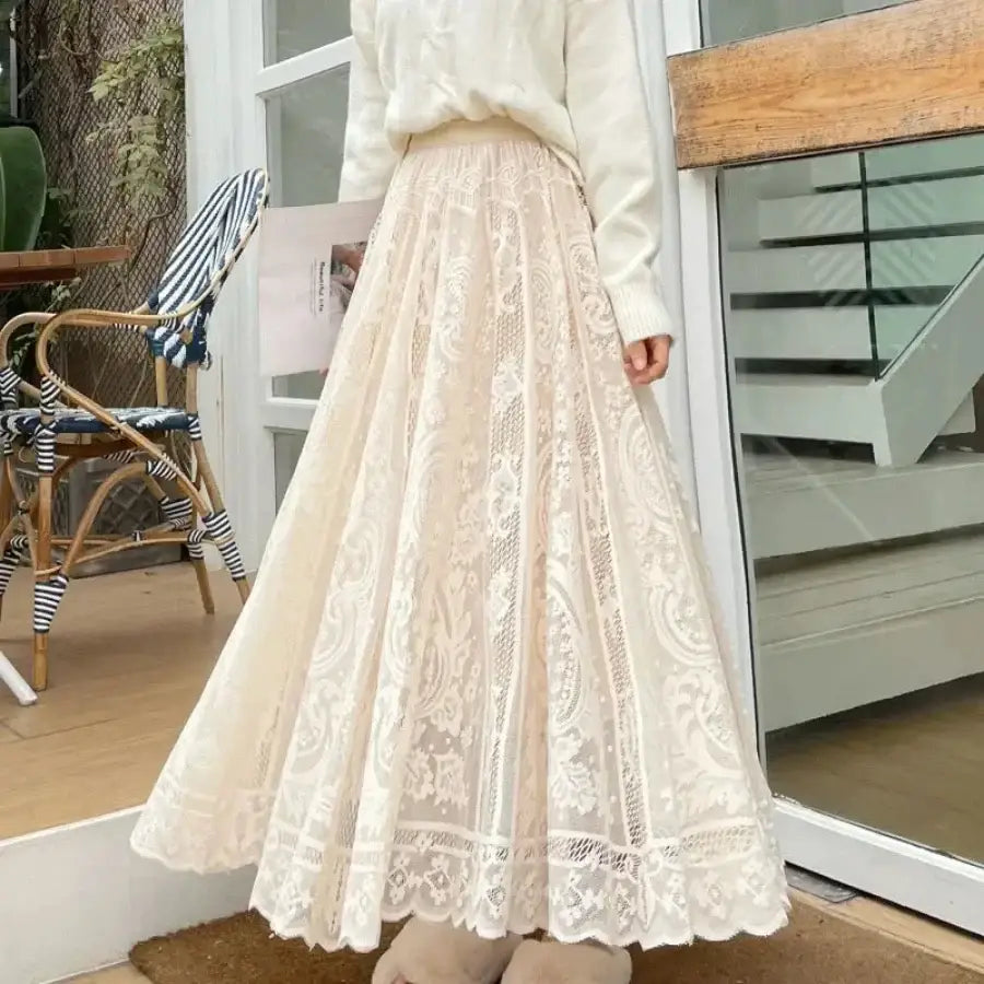 Lace Skirt Long - Beige / One Size