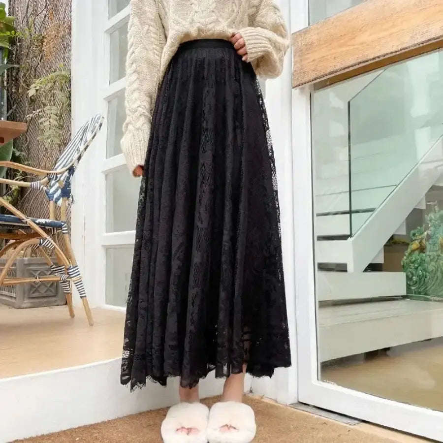Lace Skirt Long - Black / One Size
