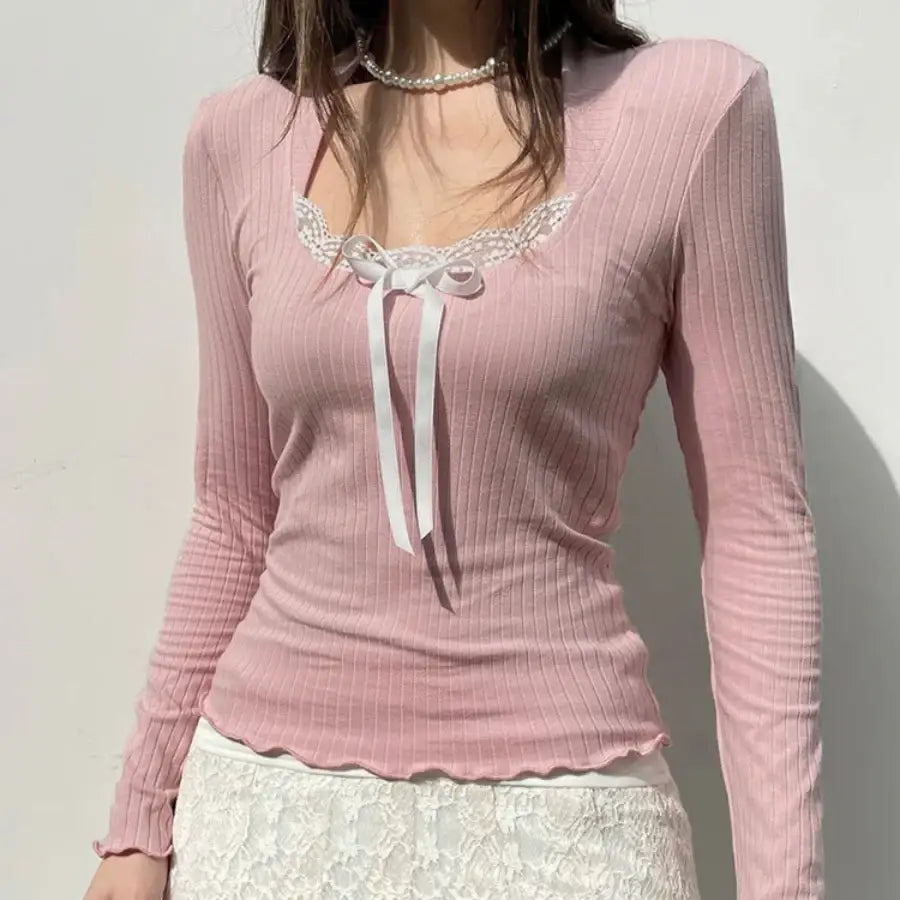 Lace Trim Bow Top