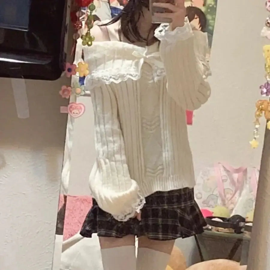 Lace Trim Off Shoulder Sweater