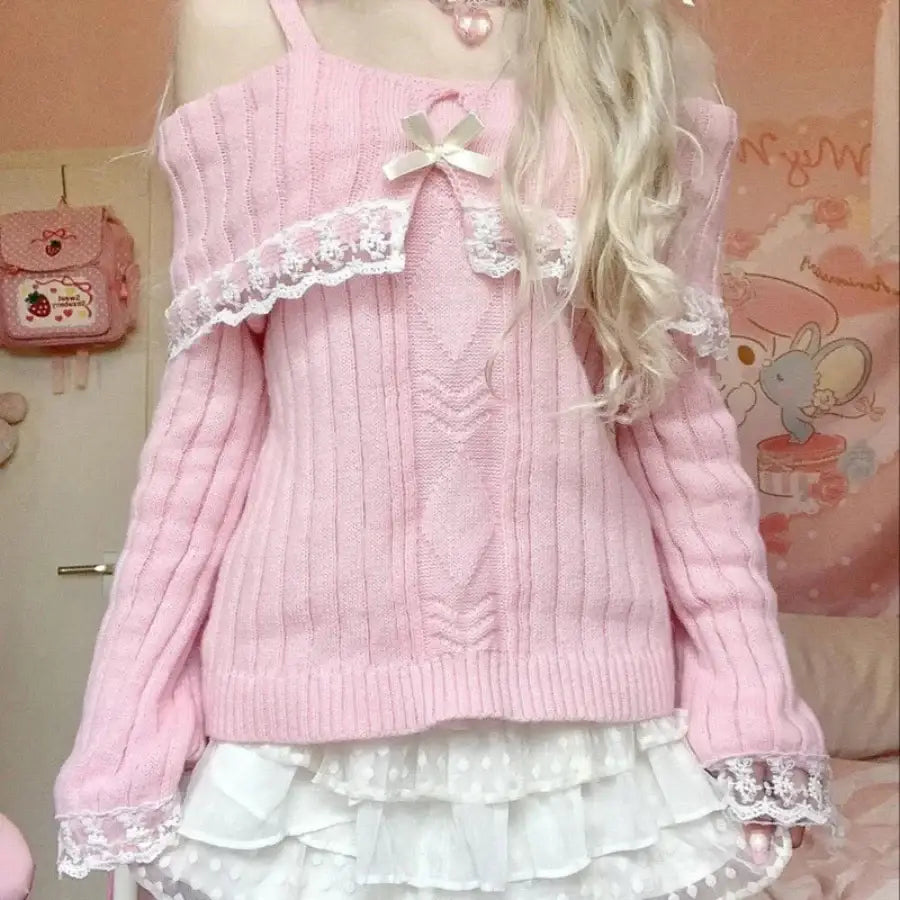 Lace Trim Off Shoulder Sweater
