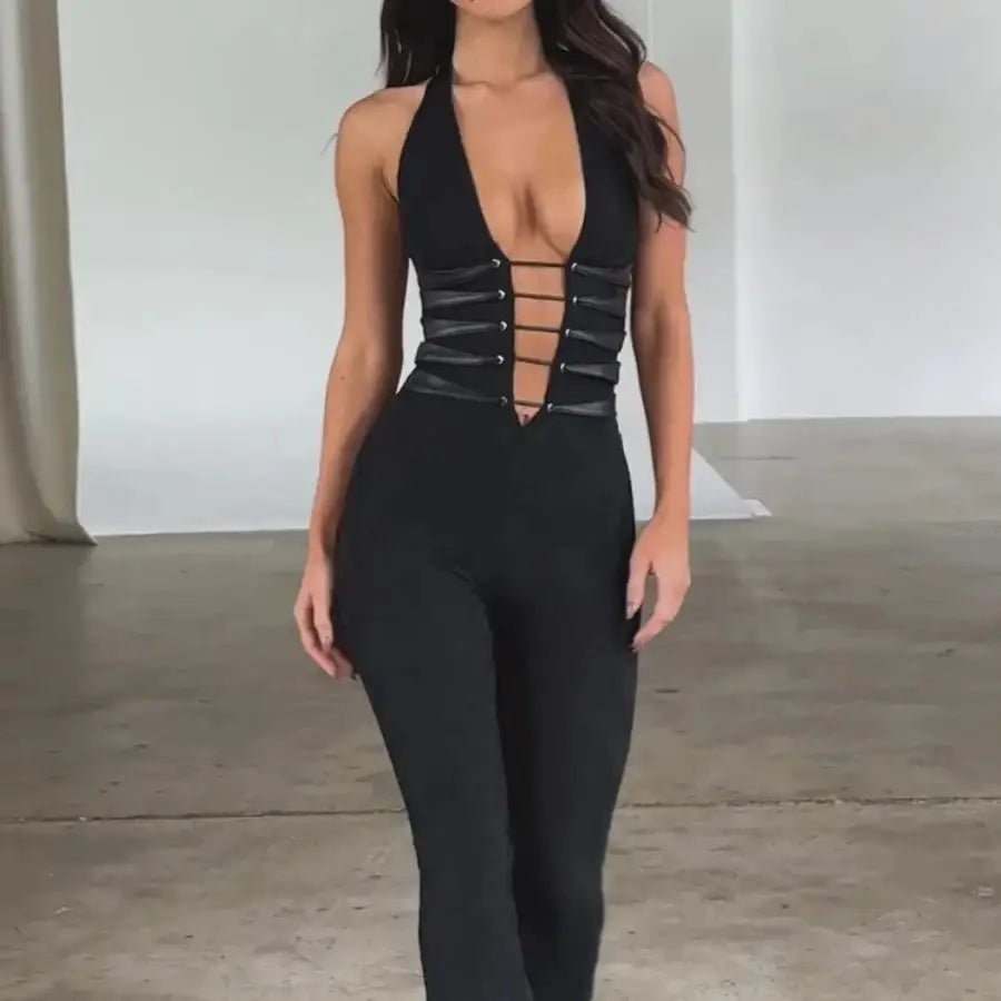Lace-up Jumpsuit - Black / S