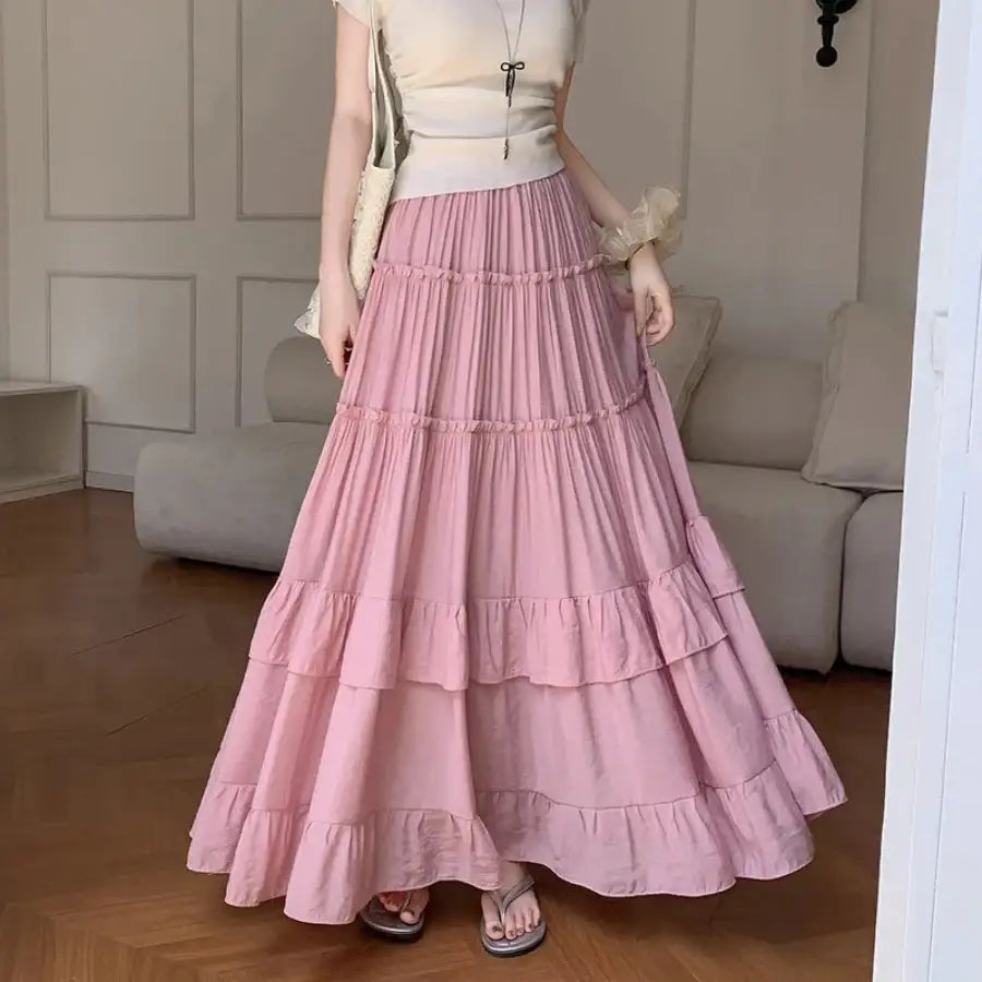 Layered Long Skirt Pink / S