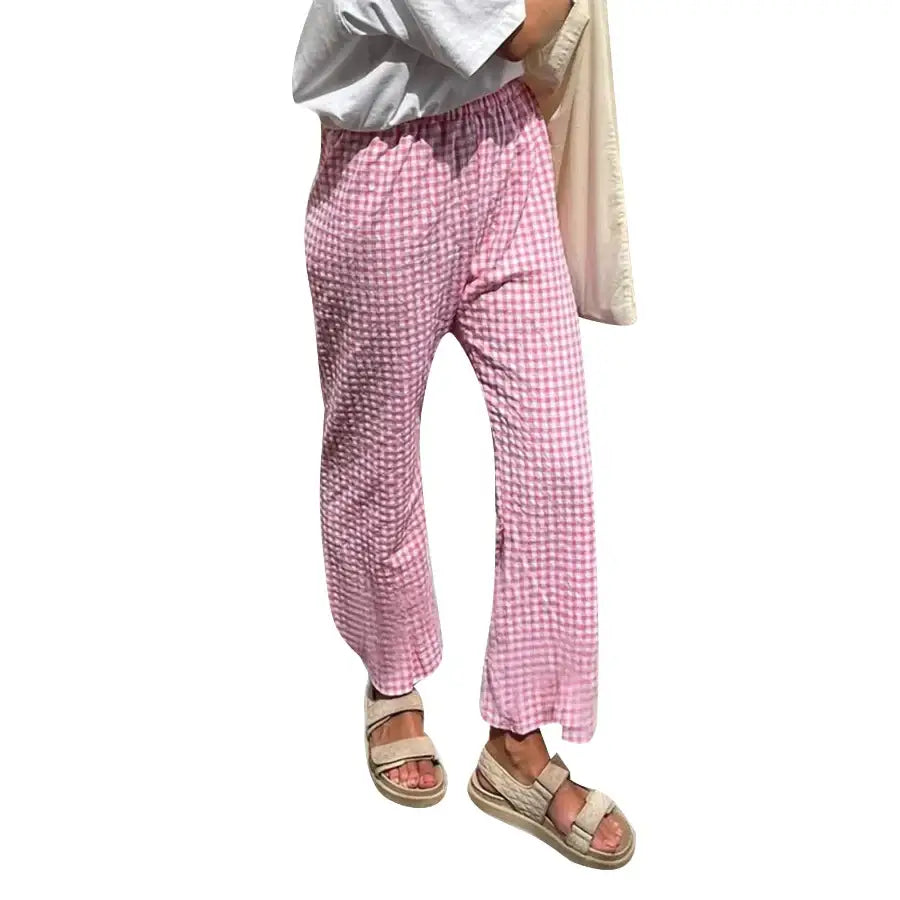 Light Checkered Pants - Pink / S