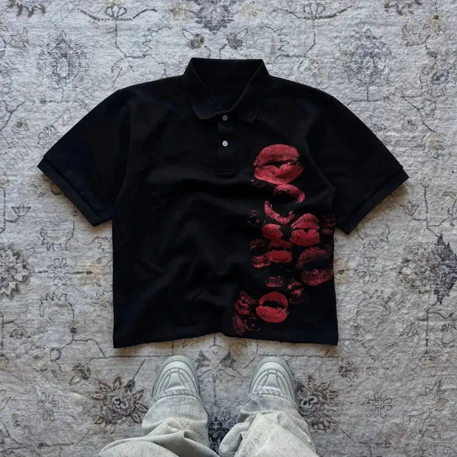 Lip Print Shirt - Black / S