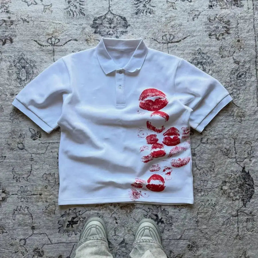 Lip Print Shirt - White / S