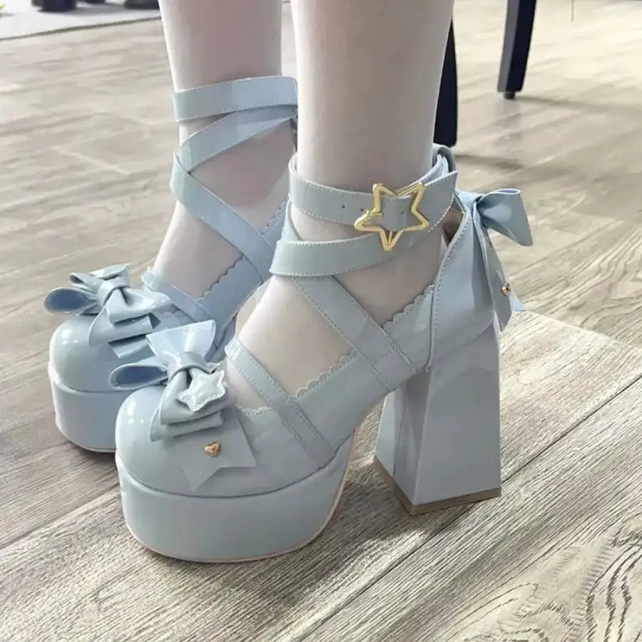 Lolita Bow Shoes - Blue / 5