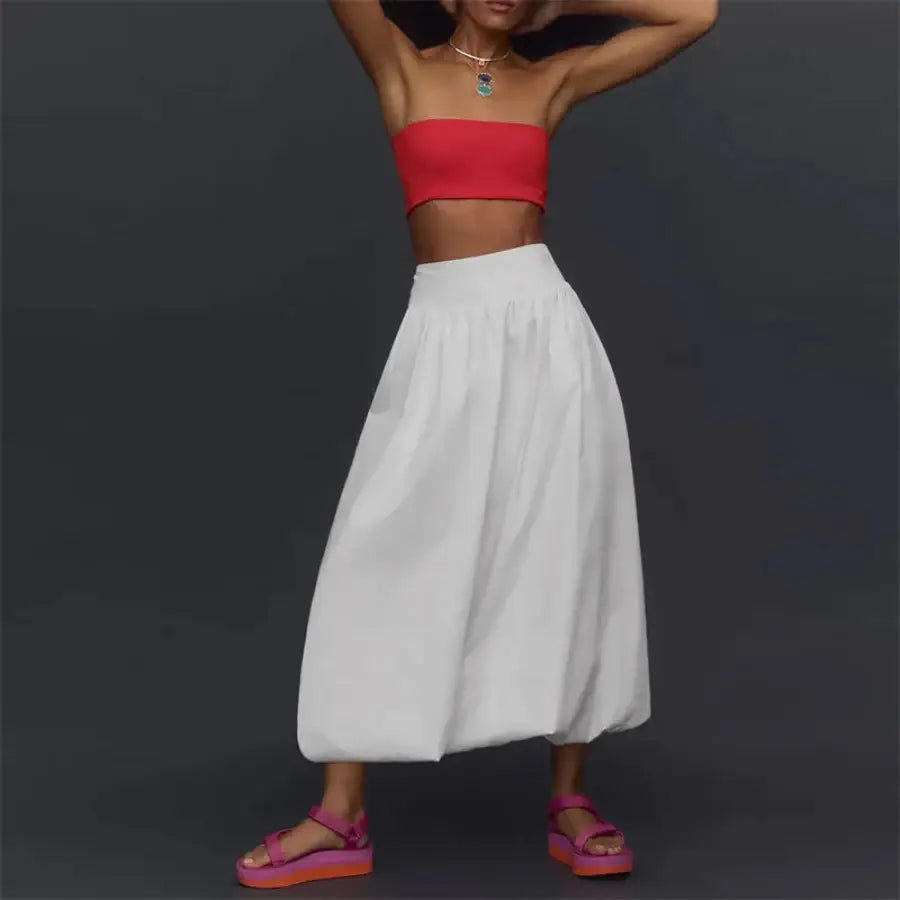 Long Bubble Skirt - White / S