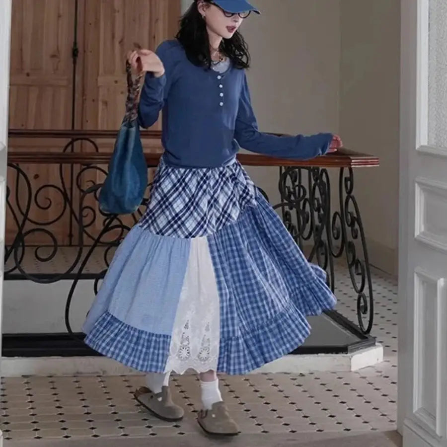 Long Patchwork Skirt Blue / S