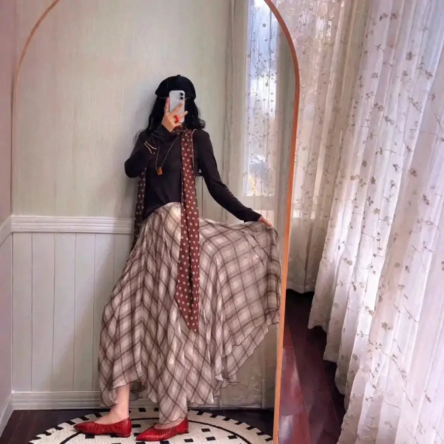 Long Plaid Skirt - S