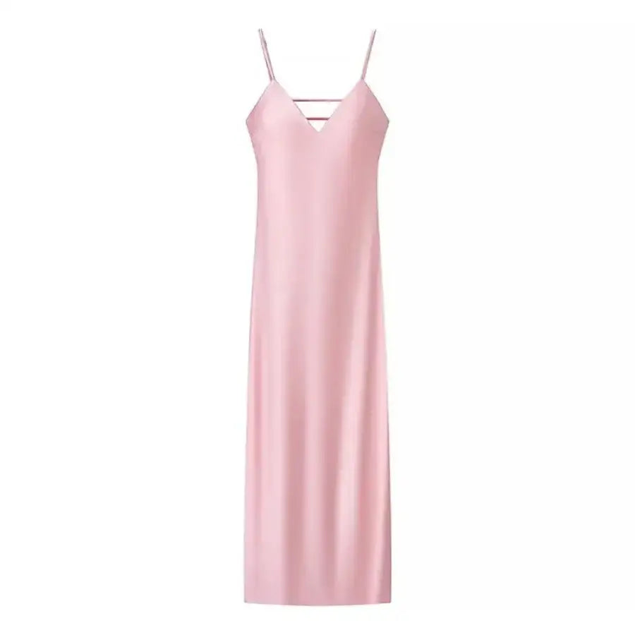 Long Satin Dress - Pink / XS