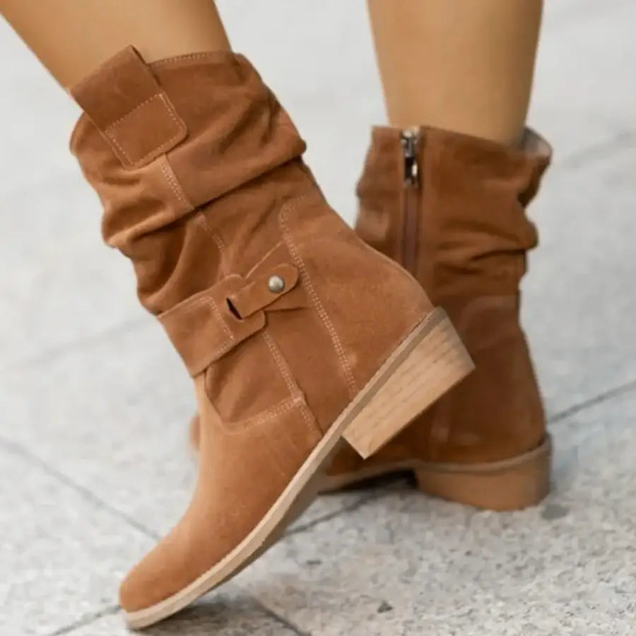 Low Heel Suede Ankle Boots
