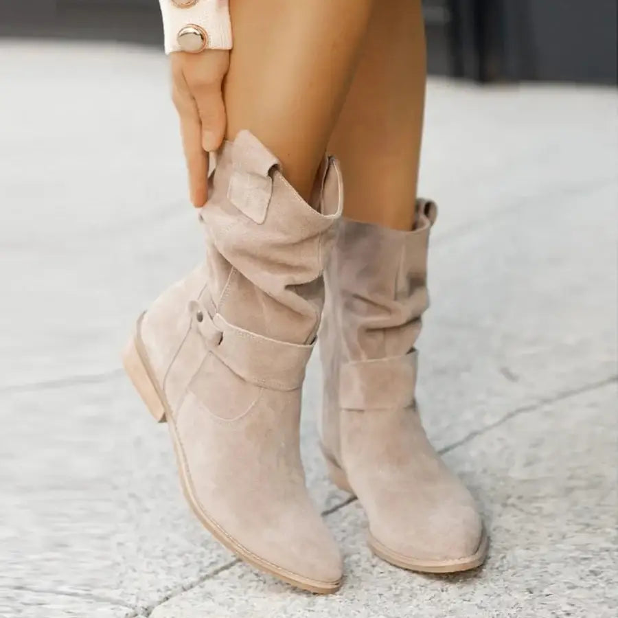 Low Heel Suede Ankle Boots