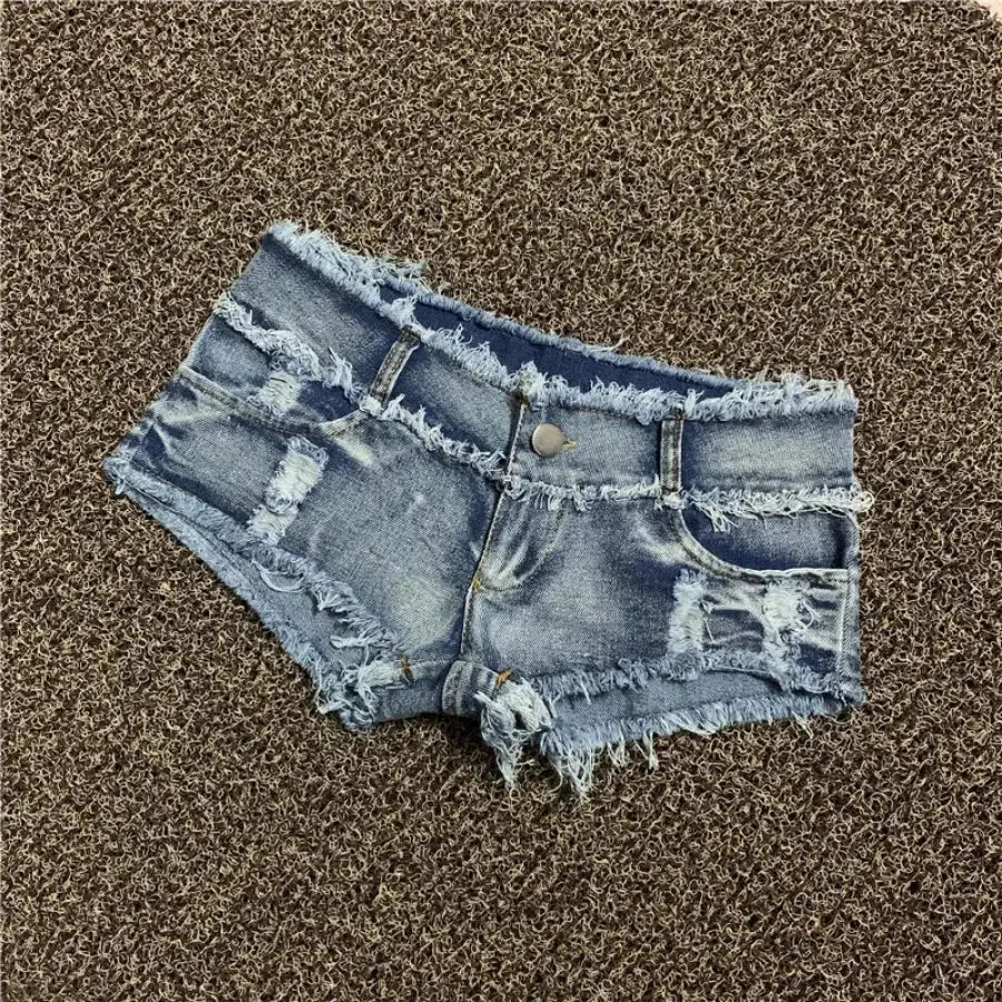 Low Rise Ripped Jean Shorts - S