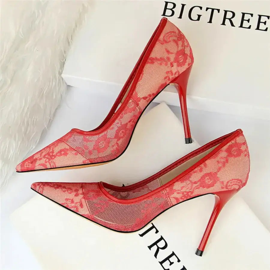 Mesh High Heels - Red / 4.5