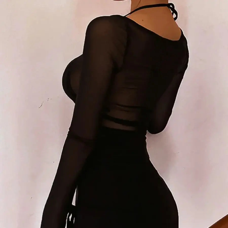 Mesh Long Sleeve Mini Dress