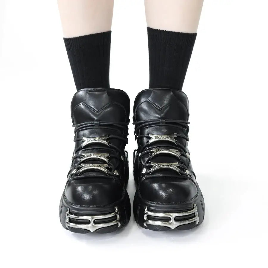 Metal Punk Style Platform Shoes - Black / 6