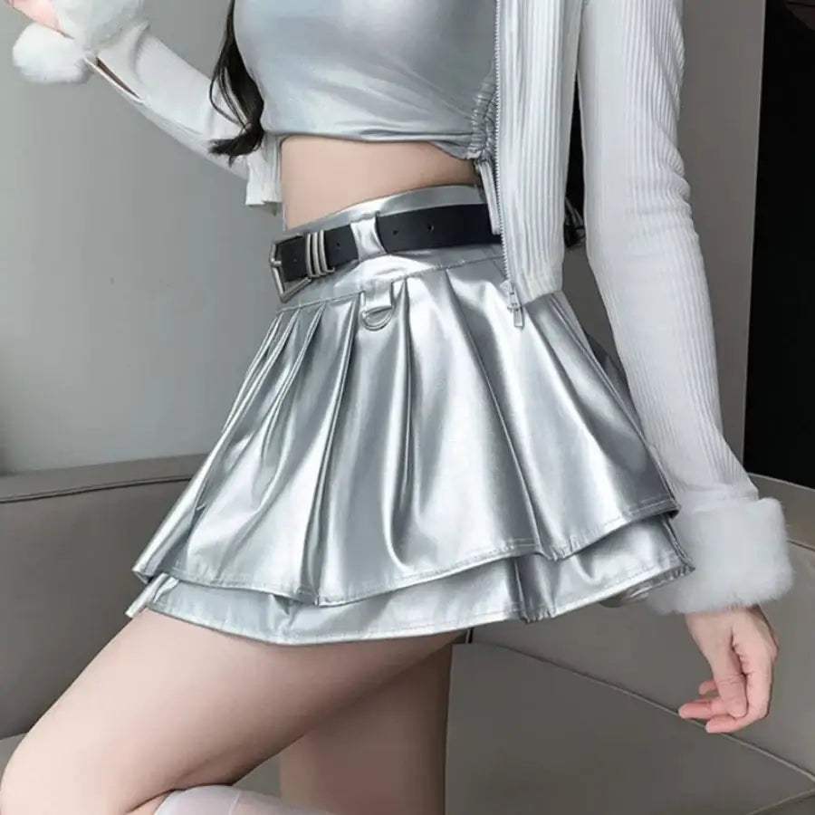 Metallic Pleated Mini Skirt