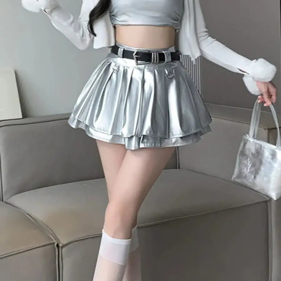 Metallic Pleated Mini Skirt