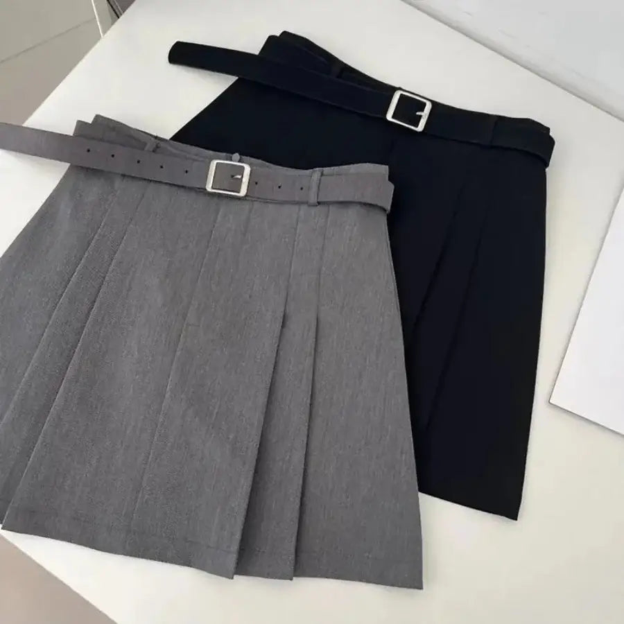 Mini Skirt With Belt - Grey / S