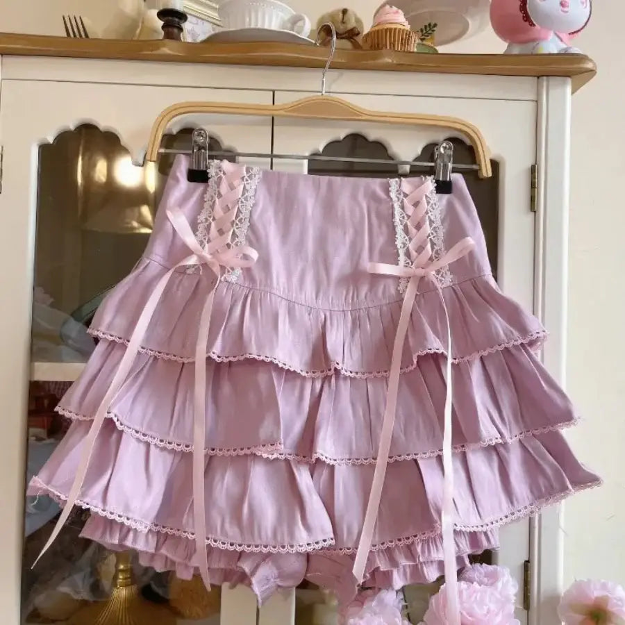 Mini Skirt With Bow - Purple / S