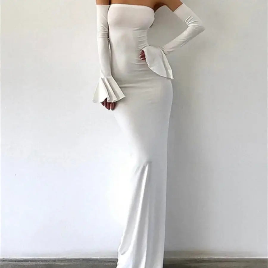 Off Shoulder Bodycon Dress - White / S