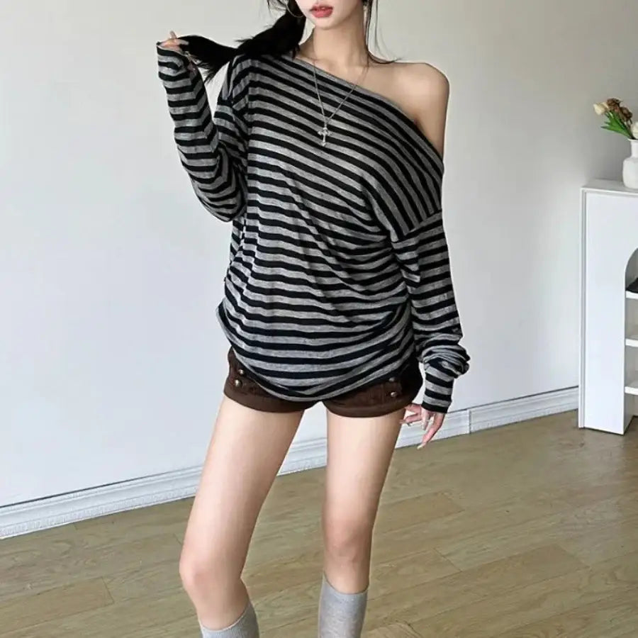 Off The Shoulder Striped Shirt