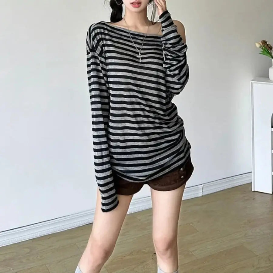 Off The Shoulder Striped Shirt